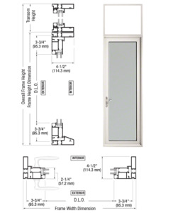 CRL Custom Series 900 White KYNAR® Paint Hinge Left Swing Out Single Terrace Door With Transom Frame, 3-3/4" Bottom Rail, and Standard Threshold