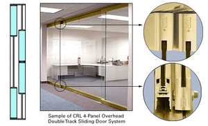 CRL Satin Brass 4-Panel Overhead Double Track Sliding Door System