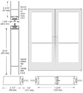 CRL-U.S. Aluminum White KYNAR® Paint Custom Pair Series 400 Medium Stile Offset Pivot Entrance Doors for Overhead Concealed Door Closers