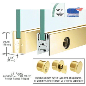 CRL Polished Brass 1/2" Glass Low Profile Square Door Rail with Lock - Custom Length
