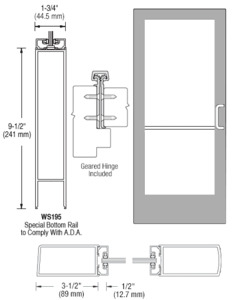 CRL-U.S. Aluminum Clear Anodized 400 Series Medium Stile Inactive Leaf of Pair 3'0 x 7'0 Offset Hung with Geared Hinged Complete Door for 1" Glass with Standard MS Lock and Bottom Rail