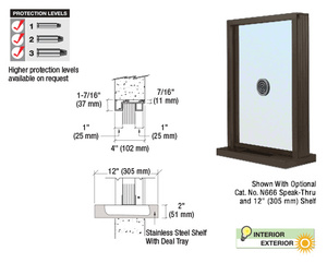 CRL Dark Bronze Aluminum Narrow Inset Frame Exterior Glazed Exchange Window with 12" Shelf and Deal Tray