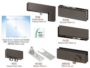 CRL Black Bronze Anodized North American Patch Door Kit for Double Doors for Use with Fixed Transom and Two Sidelites - With Lock