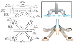 CRL Polished Stainless Four Arm 'V' Wall/Fin Mounted Fitting