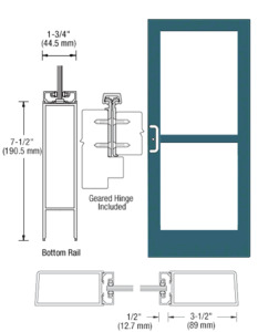 CRL-U.S. Aluminum Custom KYNAR® Paint Custom Single Door Series 400 Medium Stile Offset Hung Geared Hinge With Panic for Surface Mount Door Closer
