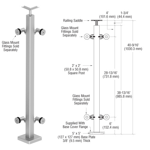 CRL 316 Brushed Stainless 42" P1 Series 90 Degree Corner Post Railing Kit