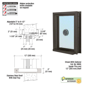 CRL Duranodic Bronze Anodized Aluminum Clamp-On Frame Exterior Glazed Exchange Window with 12" Shelf and Deal Tray