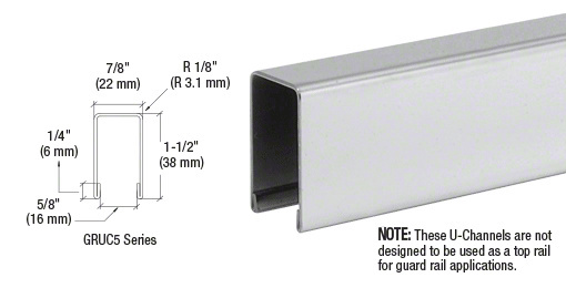CRL Polished Stainless U-Channel Cap for 1/2" or 5/8" Glass