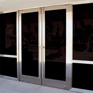 CRL Automatic Balancer™ Satin Brass Aluminum Wide Stile Door for 1" Glazing; 5-1/2" Top Rail; 9-1/2" Bottom Rail; Concealed Hinge Tube RHR; With Panic