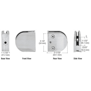 CRL Brushed Stainless Z-Series Round Type 2"  Radius Base Stainless Steel Clamp for 1/2" Glass