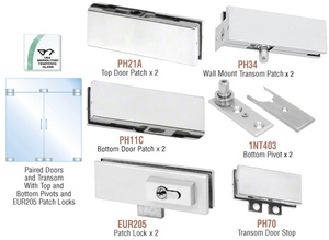 CRL Satin Anodized European Patch Door Kit for Double Doors for Use with Fixed Transom - With Lock