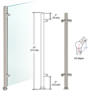 CRL Brushed Stainless 36" High 1" Round Slimline Series Straight Front Counter/Partition 135 Degree Post