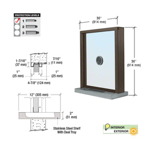 CRL Duranodic Bronze Anodized Bullet Resistant 36" Wide Exterior Window with Speak-Thru and Shelf with Deal Tray for Walls 4-7/8" Thick