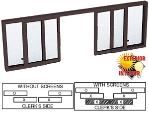 CRL Duranodic Bronze Horizontal Sliding Service Window OXXO Format with 1/8" & 1/4" Vinyl Only no Screen