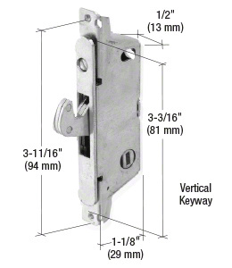 CRL 1/2" Wide Stainless Steel Round End Face Plate Mortise Lock With 3-11/16" Screw Holes for Adams Rite® Doors - Vertical Keyway