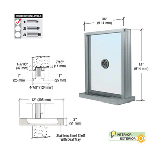 CRL Satin Anodized Bullet Resistant 36" Wide Exterior Window with Speak-Thru and Shelf with Deal Tray for Walls 4-7/8" Thick