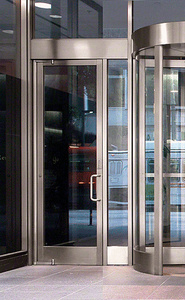 CRL Balancer™ Dark Bronze Aluminum Medium Stile Door for 1/2" Glazing; 3-11/32" Top Rail; 9-1/2" Bottom Rail; Concealed Hinge Tube LHR; With Panic