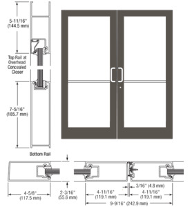 CRL-U.S. Aluminum Dark Bronze/Black Anodized Class 1 IG500 Series Custom Pair StormFront™ Geared Hinged Entrance for Concealed Overhead Closer