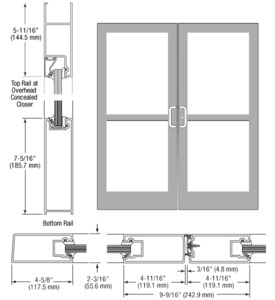 CRL-U.S. Aluminum Clear Anodized Class 1 IG500 Series Custom Pair StormFront™ Butt Hinged Entrance for Panic and Overhead Concealed Closer