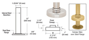 CRL Satin Brass Steel Flange and Canopy for 1-1/2" Tubing
