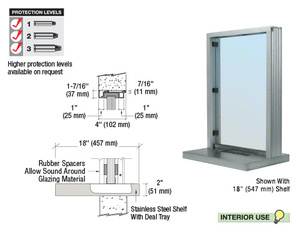 CRL Satin Anodized Aluminum Narrow Inset Frame Interior Glazed Exchange Window with 18" Shelf and Deal Tray