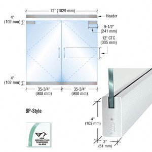 CRL Dry Glazed Frameless Glass 6' BP-Style Satin Anodized Double Door Complete Entrance Kit - without Lock