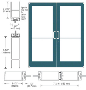 CRL-U.S. Aluminum Custom KYNAR® Paint Custom Pair Series 400 Medium Stile Offset Pivot Entrance Doors for Overhead Concealed Door Closers