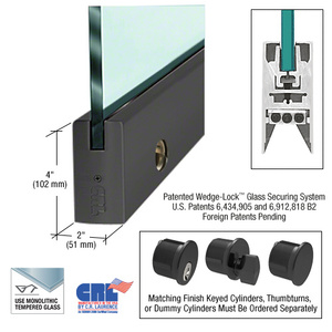 CRL Matte Black 1/2" Glass 4" Square Door Rail With Lock - 41" Length