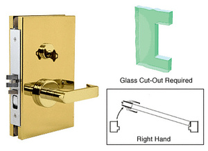 CRL Polished Brass 6" x 10" RH Center Lock with Deadlatch in Office Function