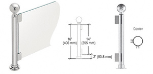 CRL Polished Stainless 16" Round PP04 Elegant Series Counter/Partition Corner Post With Air Space