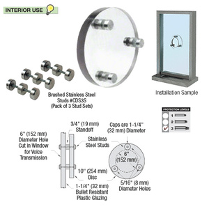 CRL Round Level 3 Clear - Vision Bullet Resistant Clear Laminated Polycarbonate Speak - Thru