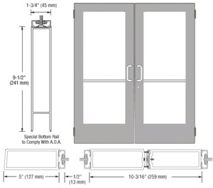 CRL-U.S. Aluminum Clear Anodized Custom Size Pair Series 550 Wide Stile Butt Hinge Entrance Door for Surface Mount Door Closers