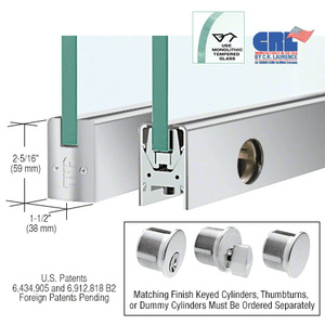 CRL Satin Anodized 3/8" Glass Low Profile Square Door Rail With Lock - Custom Length