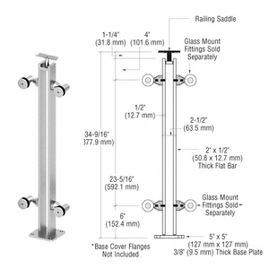 CRL Polished Stainless 36" P8 Series 180 Degree Center Post Fixed Fitting Railing Kit