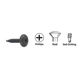 CRL Black 8 x 1" Oval Head Phillips Self-Drilling Screws with Countersunk Washers