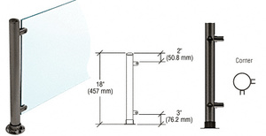 CRL Black Powder Paint 18" High 1" Round PP56 Slimline Series Straight Front Counter/Partition Corner Post