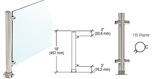 CRL Brushed Stainless 18" High 1-1/2" Round PP45 Contemporary Series Straight Front Counter/Partition 135 Degree Post