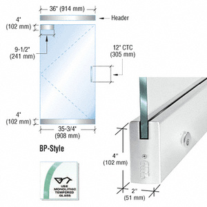 CRL Dry Glazed Frameless Glass 3' BP-Style Polished Stainless Single Door Complete Entrance Kit - with Lock