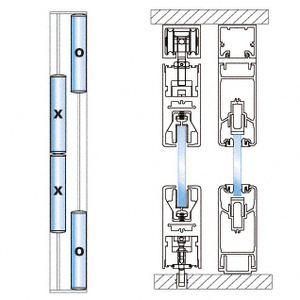 CRL Satin Anodized 4-Panel OXXO Bi-Part Overhead Double Track Sliding Door System