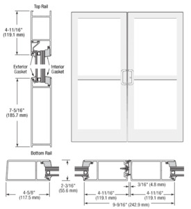 CRL-U.S. Aluminum White KYNAR® Paint IG600 Series Custom Pair StormFront™ Gear Hinged Entrance for Panic and Surface Closer