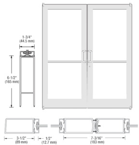 CRL-U.S. Aluminum White KYNAR® Paint Custom Size Pair Series 400 Medium Stile Offset Pivot Showroom Doors for Surface Mount Door Closers
