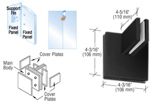 CRL Matte Black Patch Connector with Support Fin Bracket