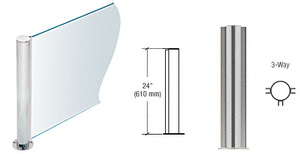 PP08 Elegant Series Post for 3/8" (10 mm) Glass, Brushed Stainless 24" High, 1-1/2" Diameter, 3-Way Post