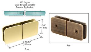 CRL Satin Brass Traditional Style Movable Glass-to-Glass Transom Glass Clamp