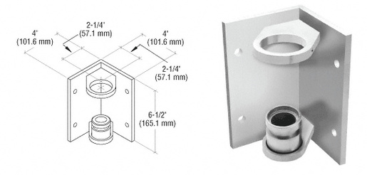 CRL 316 Brushed Stainless 1-1/2" CRS Inside Corner Fascia Mount Bracket