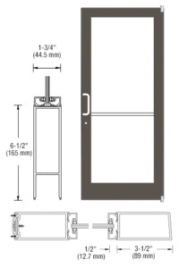 CRL-U.S. Aluminum Bronze Black Anodized 400 Series Medium Stile Active Leaf of Pair 3'0 x 7'0 Offset Hung with Pivots for Surf Mount Closer Complete Door Std. MS Lock & Bottom Rail