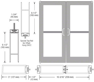 CRL-U.S. Aluminum Clear Anodized Custom Pair Series 550 Wide Stile Offset Pivot Entrance Doors For Panics and Overhead Concealed Door Closers