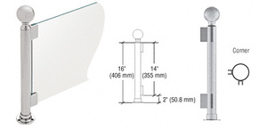 CRL Brushed Stainless 16" Round PP04 Elegant Series Counter/Partition Corner Post With Air Space