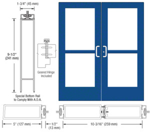 CRL-U.S. Aluminum Custom KYNAR® Paint Custom Pair Series 550 Wide Stile Geared Hinge Entrance Doors With Panics for Surface Mount Door Closers