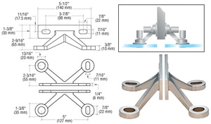 CRL Brushed Stainless Four Arm 'V' Wall/Fin Mounted Fitting